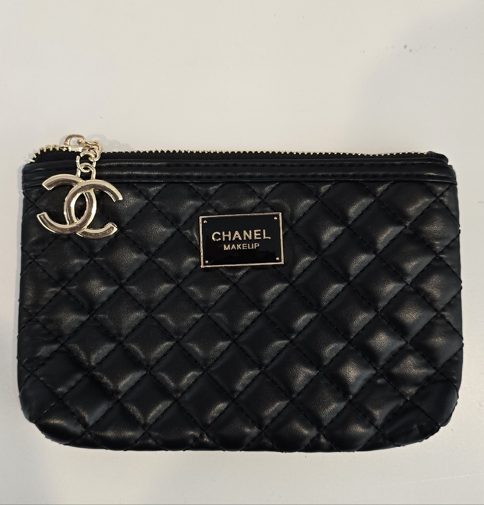 Chanel Make Up Line Black Quilted Cosmetic Bag with Iconic Design W Box